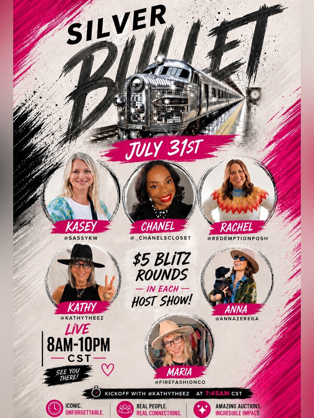 Official Silver Bullet Train Event!
July 31st  $5 BLITZ in each show!